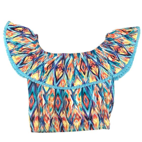 EUC Derek Heart Multicolored Fringe Boho Crop Top Size Medium - Picture 2 of 7